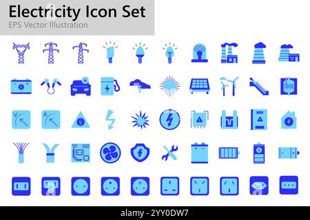 Electricity and power flat icons set. Stock Vector