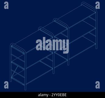 Empty stand retail shelves contour. Isometric view. Vector illustration Stock Vector