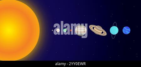 Planets of the Solar System with the Sun Colorful Illustration Stock Vector