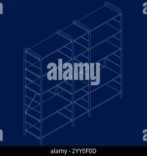 Empty stand retail shelves contour. Isometric view. Vector illustration Stock Vector