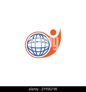 Globe icon design template. Vector world and people logo combination. Stock Vector