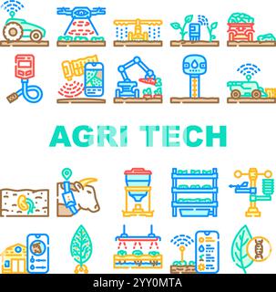 agri tech precision drones iot icons set vector Stock Vector Image ...
