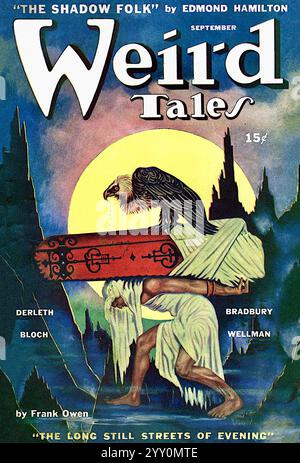 Cover of the pulp magazine Weird Tales (September 1944, vol.38, no.1) - The Long Still Streets of Evening by Frank Owen. Cover art by A. R. Tilburne Stock Photo