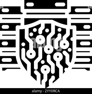 cybersecurity shield data center glyph icon vector illustration Stock ...