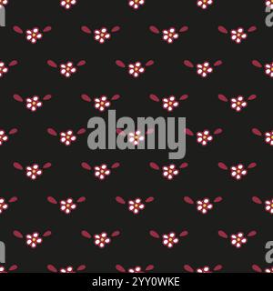 Seamless pattern with ditsy florals on black background Stock Vector