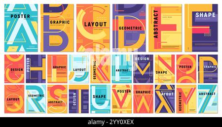 Alphabet letters for book covers or typography poster templates, vector layouts. Modern abstract alphabet typography with trendy geometric and art design letters for poster backgrounds and book covers Stock Vector