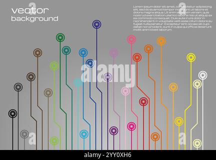 Abstract technological gray background with colorful elements. Circuit board background texture. Vector illustration. Stock Vector