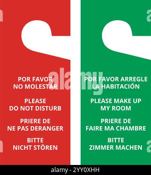 Green and red please make up my room and do not disturb door hanger tags on a white background Stock Vector