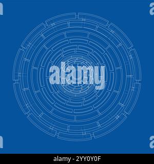 3D circular pattern. Style wireframe model Stock Vector
