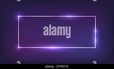 Neon rectangular frame with shining effects on dark background. Empty glowing techno backdrop. Vector illustration. Stock Vector