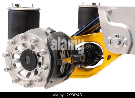 Truck wheel hub with brake with air suspension. Isolated. Stock Photo