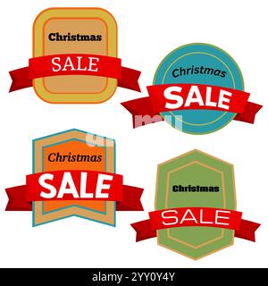 Four colorful Christmas Sale badges on white background. Vector illustration. Stock Vector
