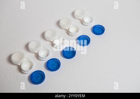 Contact lenses on white background, top view Stock Photo