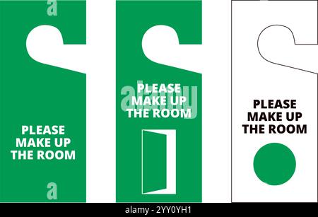 Green and white please make up the room door hanger tags on a white background Stock Vector