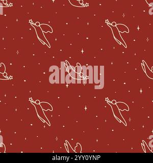 Aesthetic illustrations seamless pattern with angel character. Christmas star, Cute cartoon new year holidays 2d illustration. Vector endless texture Stock Vector