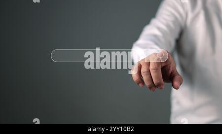 Data Search Technology Search Engine Optimization, Man hands are finger point to Searching for information, Using search console with your browser web Stock Photo