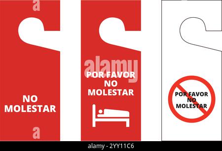 Red and white no molestar door hanger tags on a white background (trad. do not disturb) Stock Vector