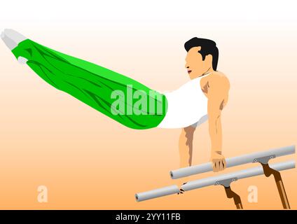 Gymnastics on parallel bars. 3d vector illustration Stock Vector