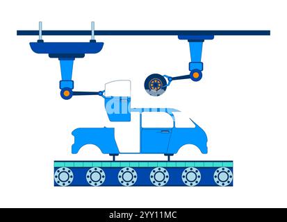 Car manufacturing process 2D cartoon object Stock Vector