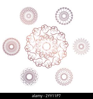 Set of seven geometric circular elements. Vector monogram on white background. Vector illustration Stock Vector