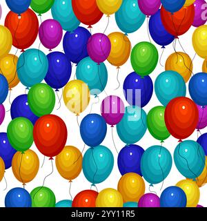 Seamless pattern with multicolored helium balloons on white background. Vector illustration. Stock Vector
