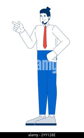 Confident suit tie business man gesture pointing finger 2D cartoon character Stock Vector