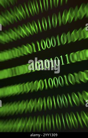 Diagonal green binary numbers with speed effect, digital data flood Stock Photo