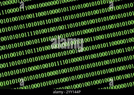 Straight row of green binary code on a black background Stock Photo