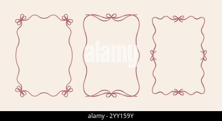 Vintage Bows and Ribbons A4 Frames in cute elegant coquette style. Hand Drawn Vector illustration Stock Vector
