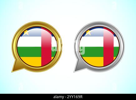 Central African Republic flag speech bubble. Speaking flag icon in gold and silver color Stock Vector