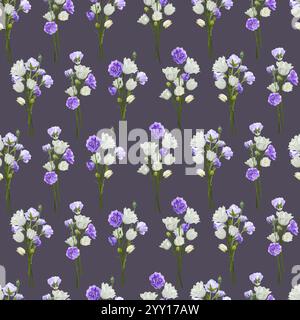 Seamless pattern of bouquets with bells on a purple background Stock Vector