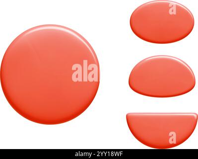 Text banner shapes collection in glossy coral color. Round, oval, semicircle 3d vector elements. Stock Vector