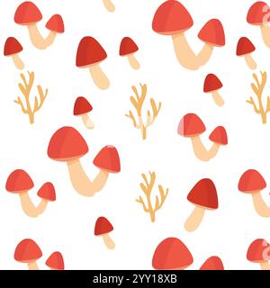Seamless Red Mushroom and Coral Pattern Stock Vector