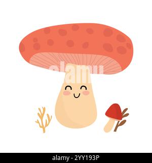 Cute Cartoon Mushroom with Smiling Face Stock Vector