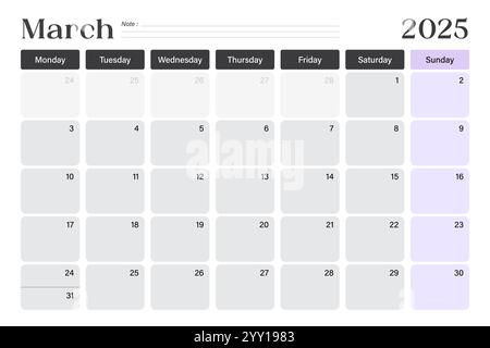 March 2025 Calendar. Week starts on Monday. Blank Calendar Template ...