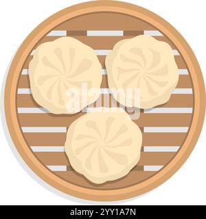Traditional Chinese food in a bamboo steamer, asian food concept, isolated on white background Stock Vector