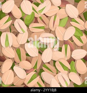 Shelled delicious pistachios seamless pattern background, healthy food and snacking concept Stock Vector