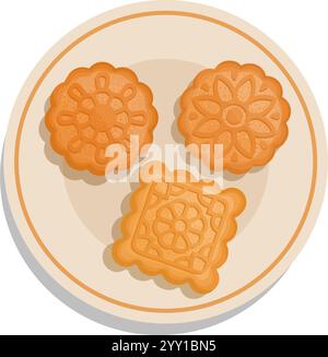 Chinese mooncakes on a dish, traditional Chinese food and culture, isolated on white background Stock Vector