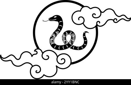 Snake and lucky clouds icon, Chinese New Year concept, isolated on white background Stock Vector