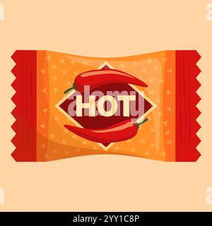 Wrapped chili pepper candy as metaphor for hotness: feelings, moods and emotions concept Stock Vector