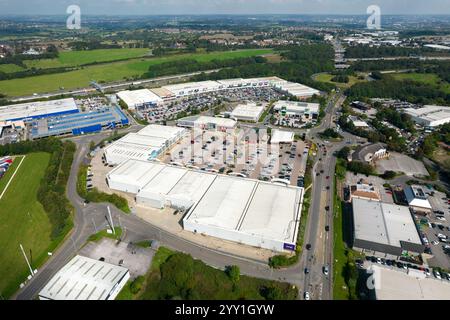 Retail Parks adjacent to M62, Batley, Leeds, West Yorkshire, WF17 Stock Photo