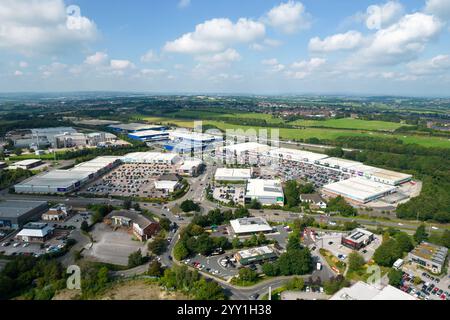 Retail Parks adjacent to M62, Batley, Leeds, West Yorkshire, WF17 Stock Photo