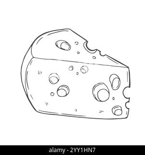 Cheese piece single Doodle hand drawn line icon. slice cheese for menu, design restaurant, cafe. Stock Vector