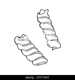 Italian Fusilli pasta. Drawing engraving, ink, line art. Traditions of Italian cuisine. For menu design, packaging, etc. Stock Vector