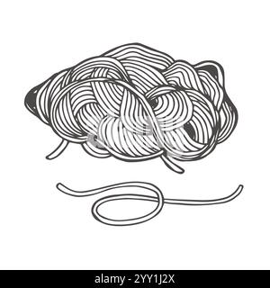 Spaghetti pasta or Oriental noodles. Traditional Italian or ramen. Hand-drawn style of engraving, ink, outline. Stock Vector