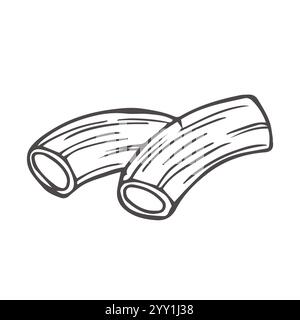 Rigatoni pasta illustration. Vector doodle sketch. Traditional Italian food. Hand-drawn image for engraving or coloring book. Stock Vector
