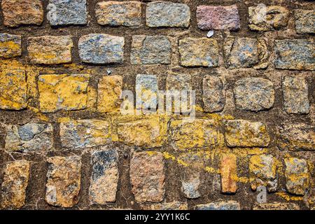 Weathered Stone Wall Texture Cincinnati Riverfront Eye-Level View Stock Photo
