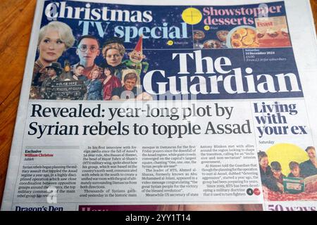 'Revealed: year-long plot by Syrian rebels to topple (President Bashar al) Assad' Guardian newspaper headline front page 14th December 2024 London UK Stock Photo