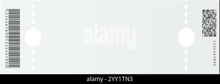 Blank white wristband ticket featuring a barcode and QR code, providing access control for events, concerts, festivals, amusement parks, and various Stock Vector