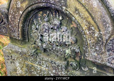 Carving on a Victorian gravestone at Blackburn Cemetery. Stock Photo
